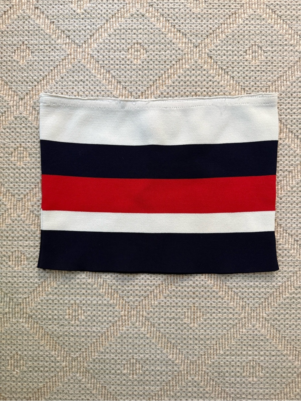LF Strapless Bandage Crop Top in Navy, Red & White